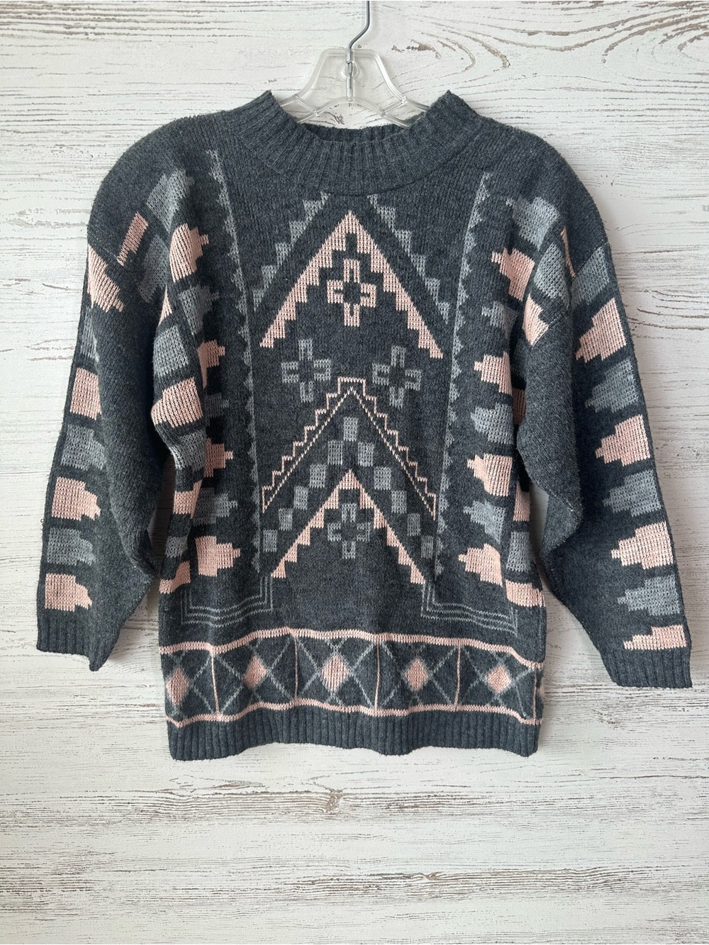 VINTAGE 80s Christina’s Mock Neck Geometric Tribal Pastel Sweater Made in USA
